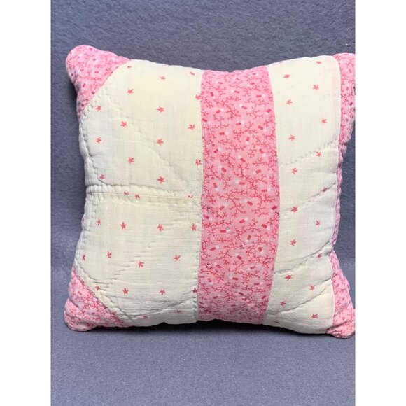 Handmade Pink & White Patchwork Quilted Pillow - Picture 9 of 10